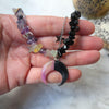 Rainbow fluorite and obsidian crystal split necklace with polymer clay moon / handmade / nature jewelry pendant