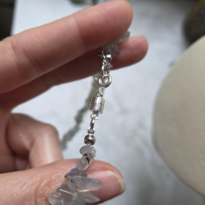 Labradorite Stone Necklace: Polymer Clay Moon Pendant