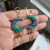 Coloured moons with watermelon tourmaline beads earrings / nature celestial