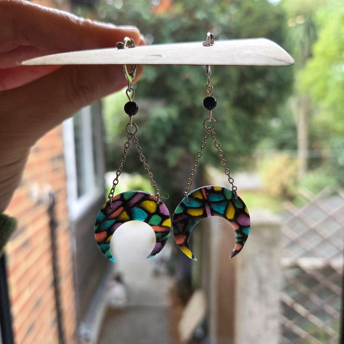 Stained glass effect moons earrings / nature celestial