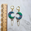 Coloured moons with watermelon tourmaline beads earrings / nature celestial
