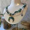 Moss agate crystal necklace with polymer clay moon / handmade / nature jewelry pendant