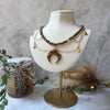 Unakite round beads crystal necklace with polymer clay moon / handmade / nature jewelry pendant