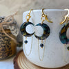 Stained glass effect moons with watermelon tourmaline beads earrings / nature celestial