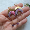 Purple moons with amethyst beads earrings / nature woodlands forestcore