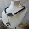 Obsidian crystal necklace with polymer clay moth / handmade / nature jewelry pendant