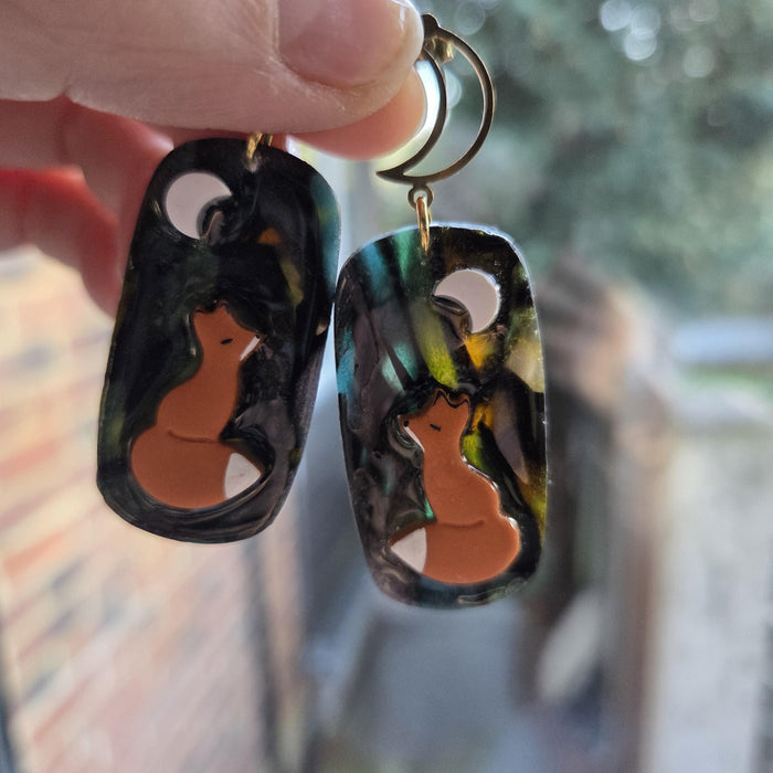 Fox earrings with stained glass effect / nature woodlands and forest