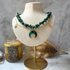 Malachite crystal necklace with polymer clay moon / handmade / nature jewelry pendant