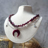 Garnet Stone Necklace With Polymer Clay Moon Pendant