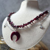 Garnet Stone Necklace With Polymer Clay Moon Pendant