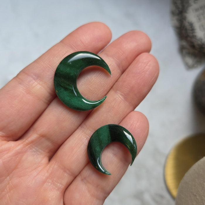 Malachite crystal necklace with polymer clay moon / handmade / nature jewelry pendant
