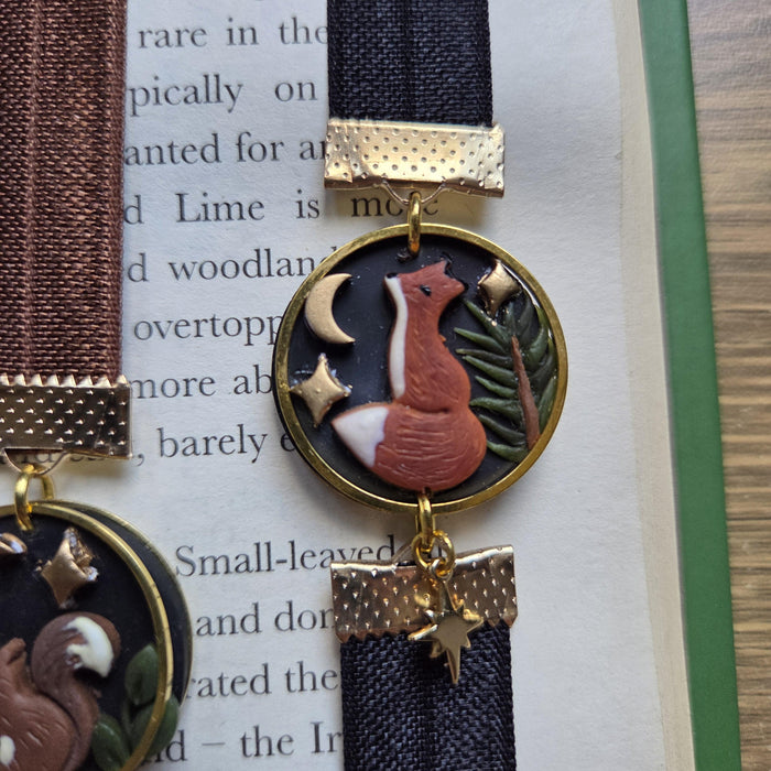 Dark forest elastic ribbon bookmarks adjustable with different subjects / handmade from polymer clay
