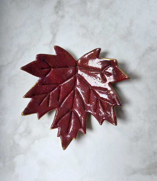 Maple leaf whimsical trinket dish / handmade from polymer clay