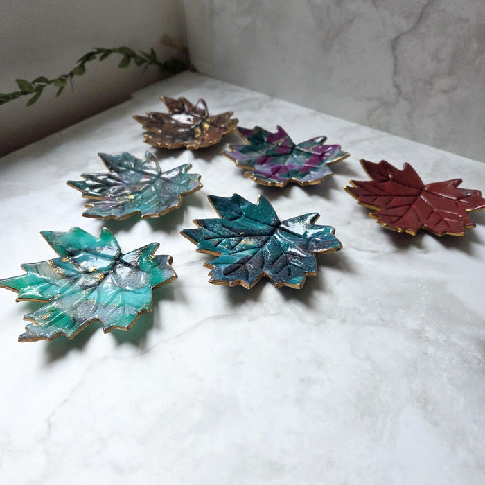 Maple leaf whimsical trinket dish / handmade from polymer clay