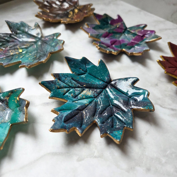 Maple leaf whimsical trinket dish / handmade from polymer clay