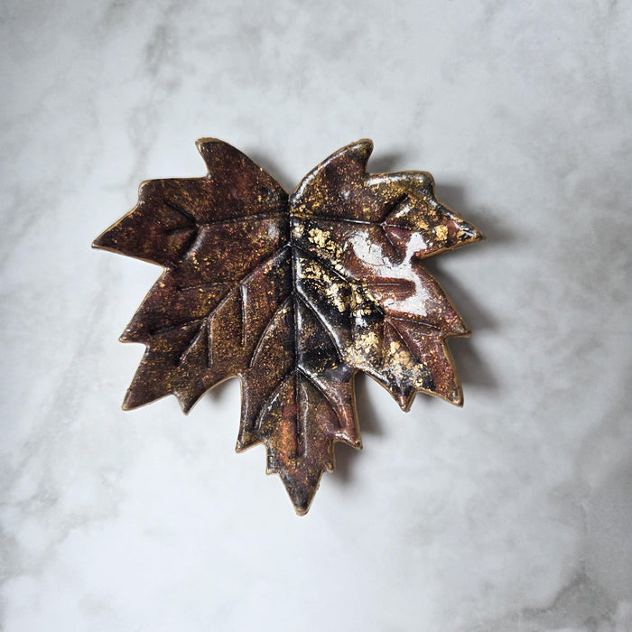 Maple leaf whimsical trinket dish / handmade from polymer clay