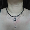 Obsidian beads crystal necklace with polymer clay moon / handmade / nature jewelry pendant