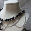 Obsidian beads crystal necklace with polymer clay moon / handmade / nature jewelry pendant