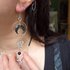 Handmade Snake and Moon Earrings: Polymer Clay, Obsidian Beads