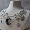 Tree Branches Necklace with Polymer Clay Moon Pendant