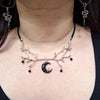 Tree Branches Necklace with Polymer Clay Moon Pendant
