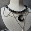 Obsidian beads crystal necklace with polymer clay moon / handmade / nature jewelry pendant