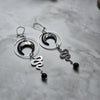 Handmade Snake and Moon Earrings: Polymer Clay, Obsidian Beads