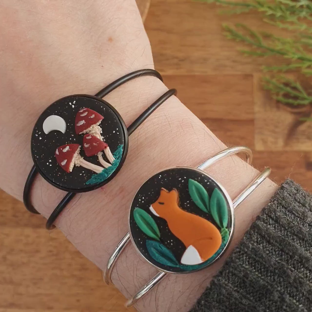 Adjustable bracelets with fox or mushrooms / nature woodlands forest animal