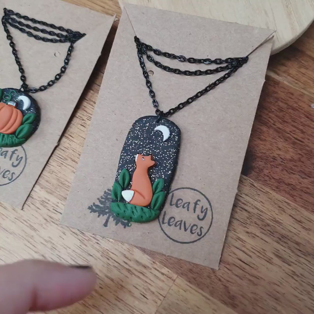 Midnight sky necklaces with foxes or pumpkins / nature woodlands and forest