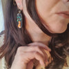 Purple mushrooms midnight sky asymmetrical earrings with foxes / nature woodlands and forest