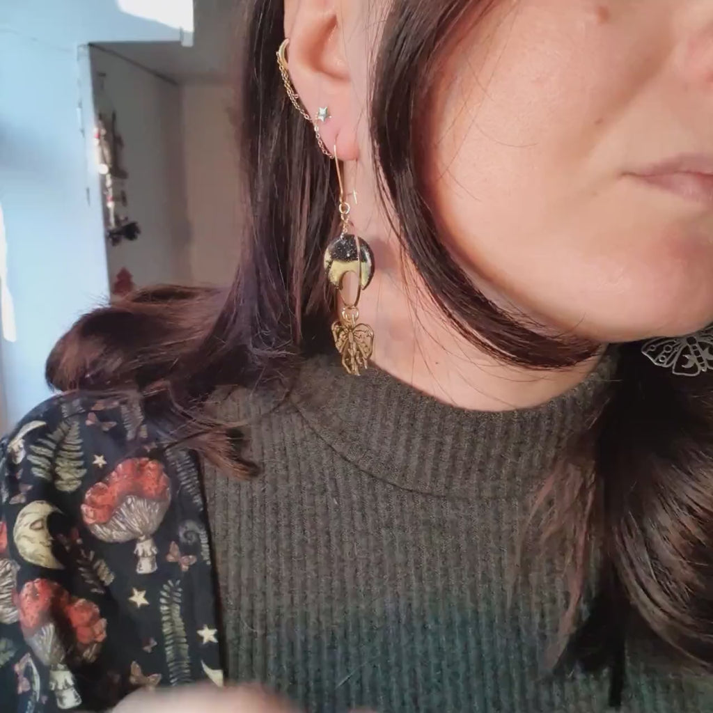 Moons and moths earrings / nature woodlands forestcore