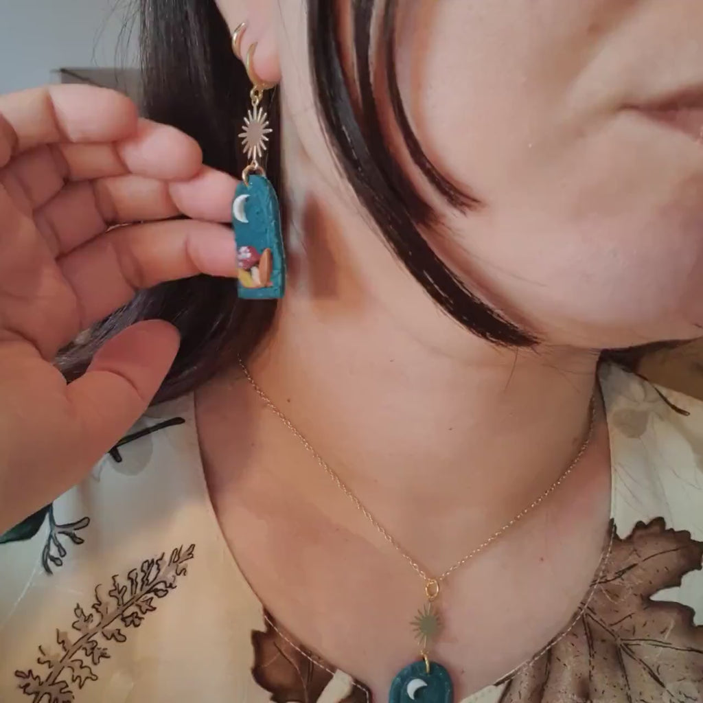 Mystical mushrooms earrings and necklace / nature woodlands autumn