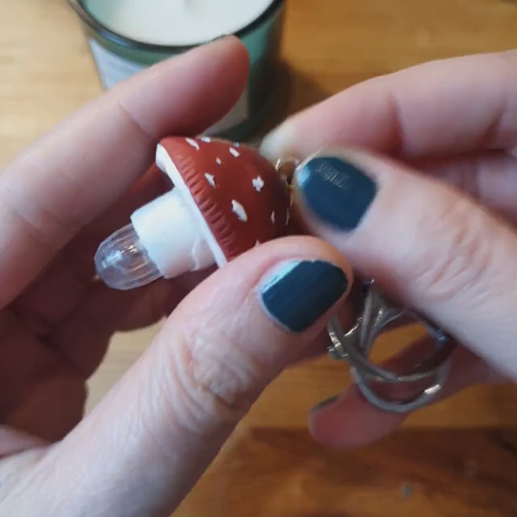 Mushroom key chain light handmade from clay / fungi accessories