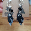 Barn owl earrings with moon and obsidian stones / nature woodlands forestcore